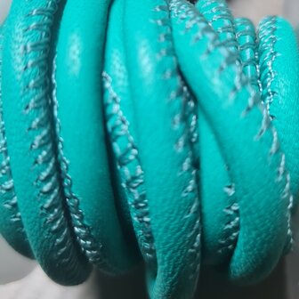 Leer/koord gestikt turquoise glad 4mm