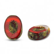 Czech kraal rood wit bruin ​​​​​​​Kiwi 14x10x4mm