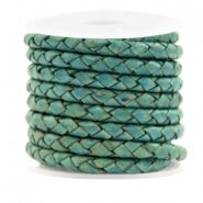 Gevlochten vintage dark turquoise green leer 4mm